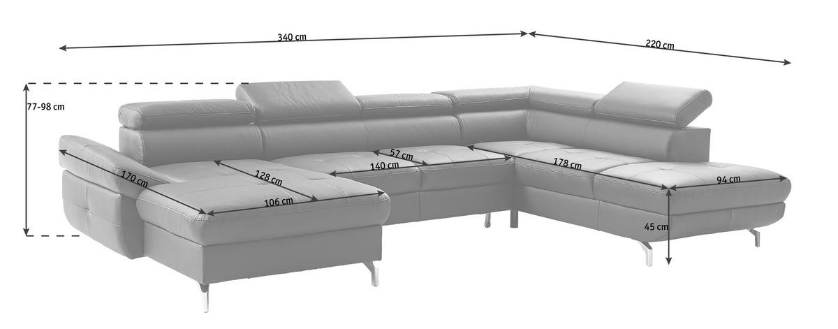WOHNLANDSCHAFT Creme Echtleder  - Silberfarben/Creme, Design, Leder/Metall (170/340/220cm) - Novel