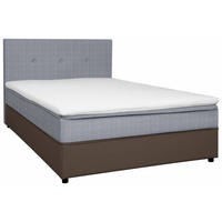 BOXBETT 140/200 cm,  in Grau, Hellgrau, Matratze, gepolstertes Kopfteil, Topper, H2 = mittel  - Hellgrau/Schwarz, KONVENTIONELL, Holz/Textil (140/200cm) - Boxxx