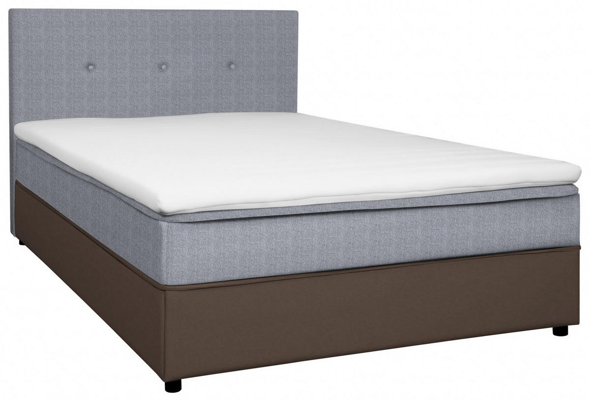 BOXBETT 140/200 cm,  in Grau, Hellgrau, Matratze, gepolstertes Kopfteil, Topper, H2 = mittel  - Hellgrau/Schwarz, KONVENTIONELL, Holz/Textil (140/200cm) - Boxxx