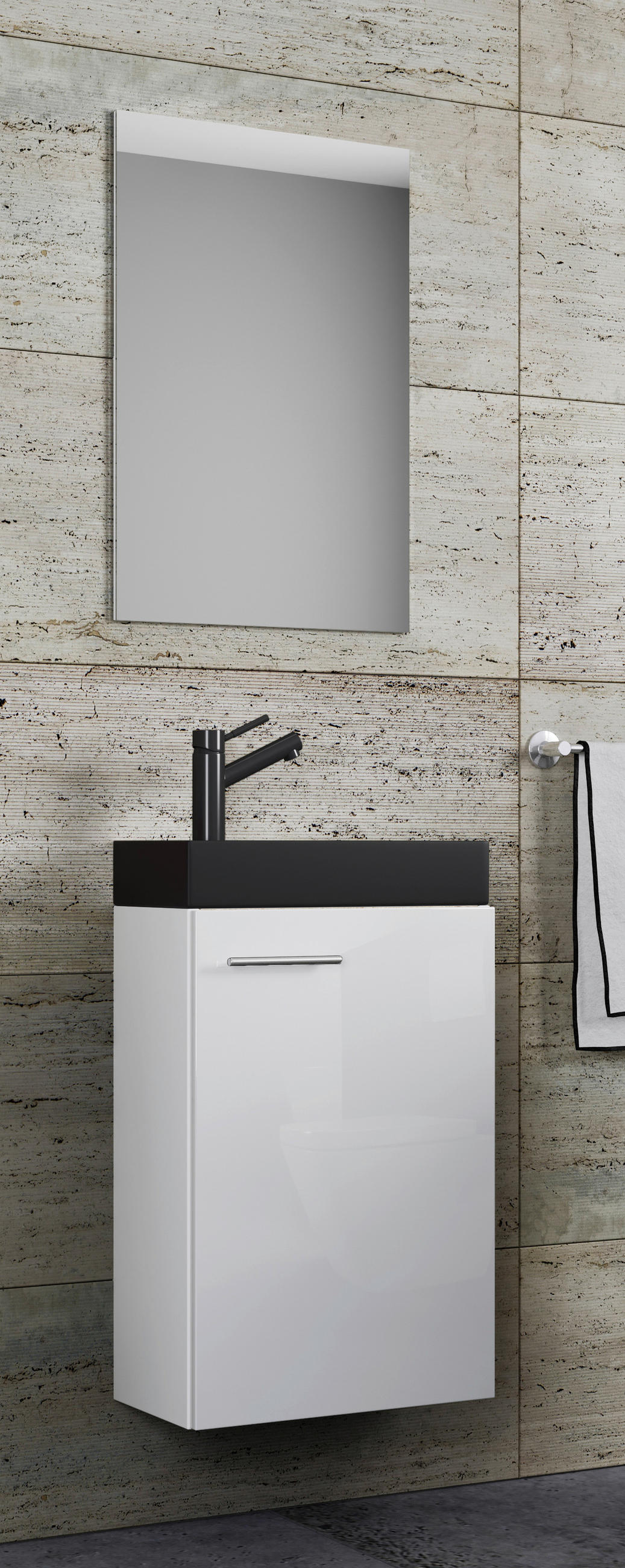 GÄSTEBAD 41 cm  - Silberfarben/Schwarz, MODERN, Glas/Keramik (41cm) - MID.YOU