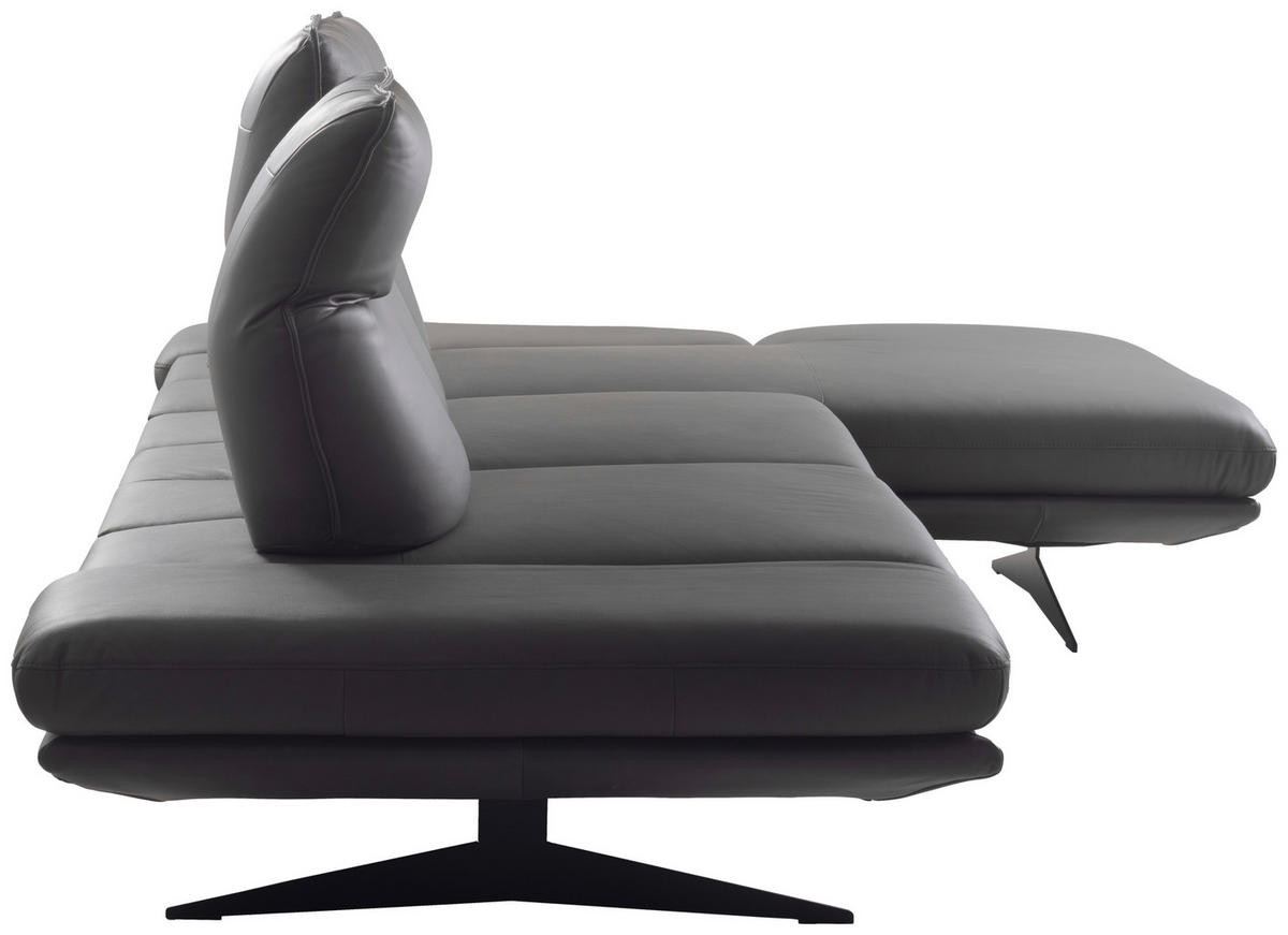 ECKSOFA  in Echtleder Dunkelgrau  291/180 cm  - Dunkelgrau/Schwarz, Design, Leder/Metall (291/180cm) - Celina Home