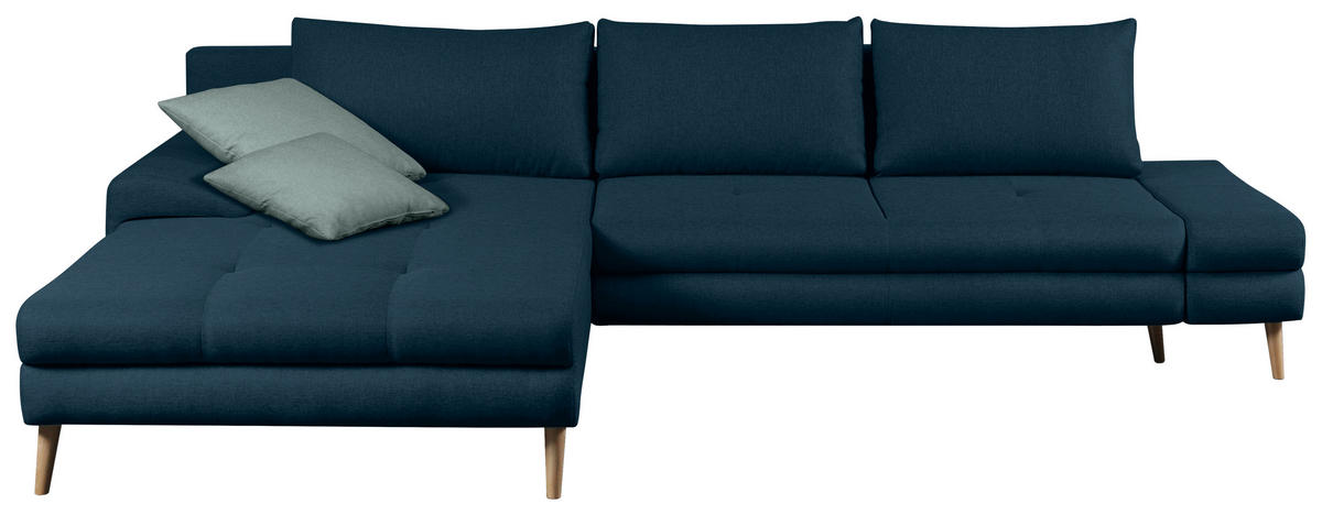 ECKSOFA in Webstoff Dunkelblau  - Erlefarben/Naturfarben, Trend, Holz/Textil (313/215cm) - MID.YOU