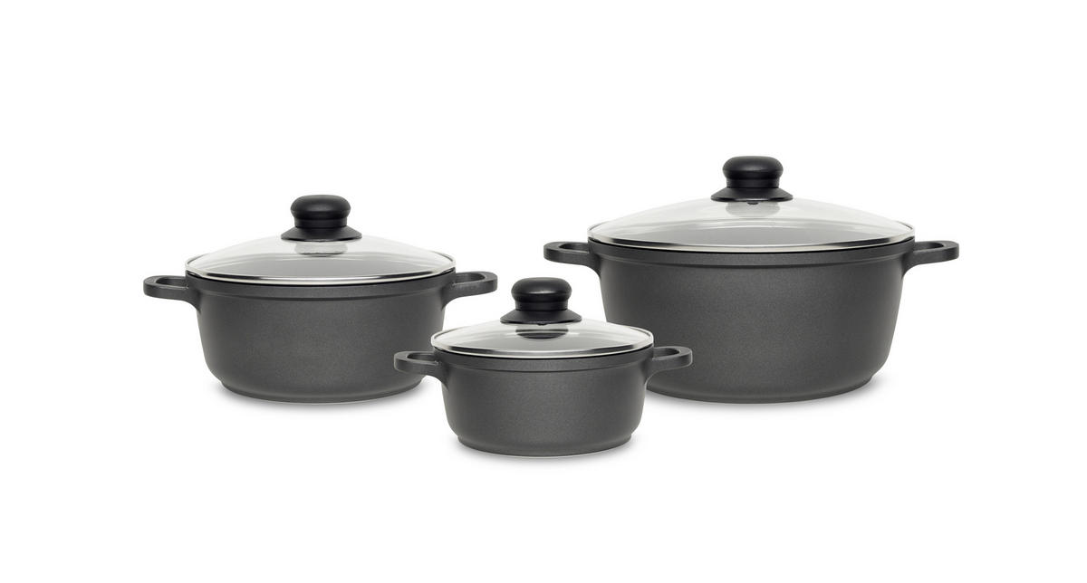 SET LONACA ZA KUHANJE Turin  aluminij, oplemenjeni čelik  5-dijelni  Turin  - boje oplemenjenog čelika/prozirno, Konvencionalno, staklo/metal - Homeware Profession.