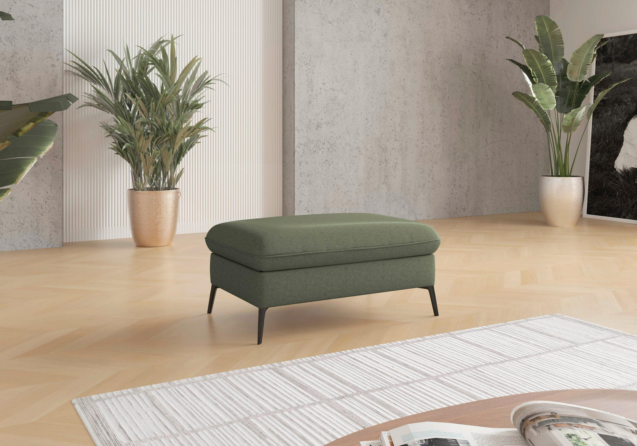 HOCKER Flachgewebe Olivgrün  - Creme/Schwarz, KONVENTIONELL, Textil/Metall (104/47/69cm) - Sit & More