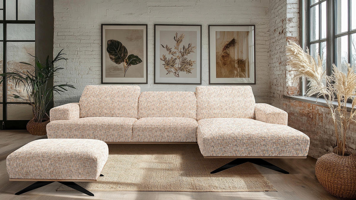 ECKSOFA PORTLAND in Struktur Blau, Gelb, Rot, Weiß Kopfteilverstellung  295/187 cm  - Blau/Gelb, Design, Holz/Textil (295/187cm) - Livetastic