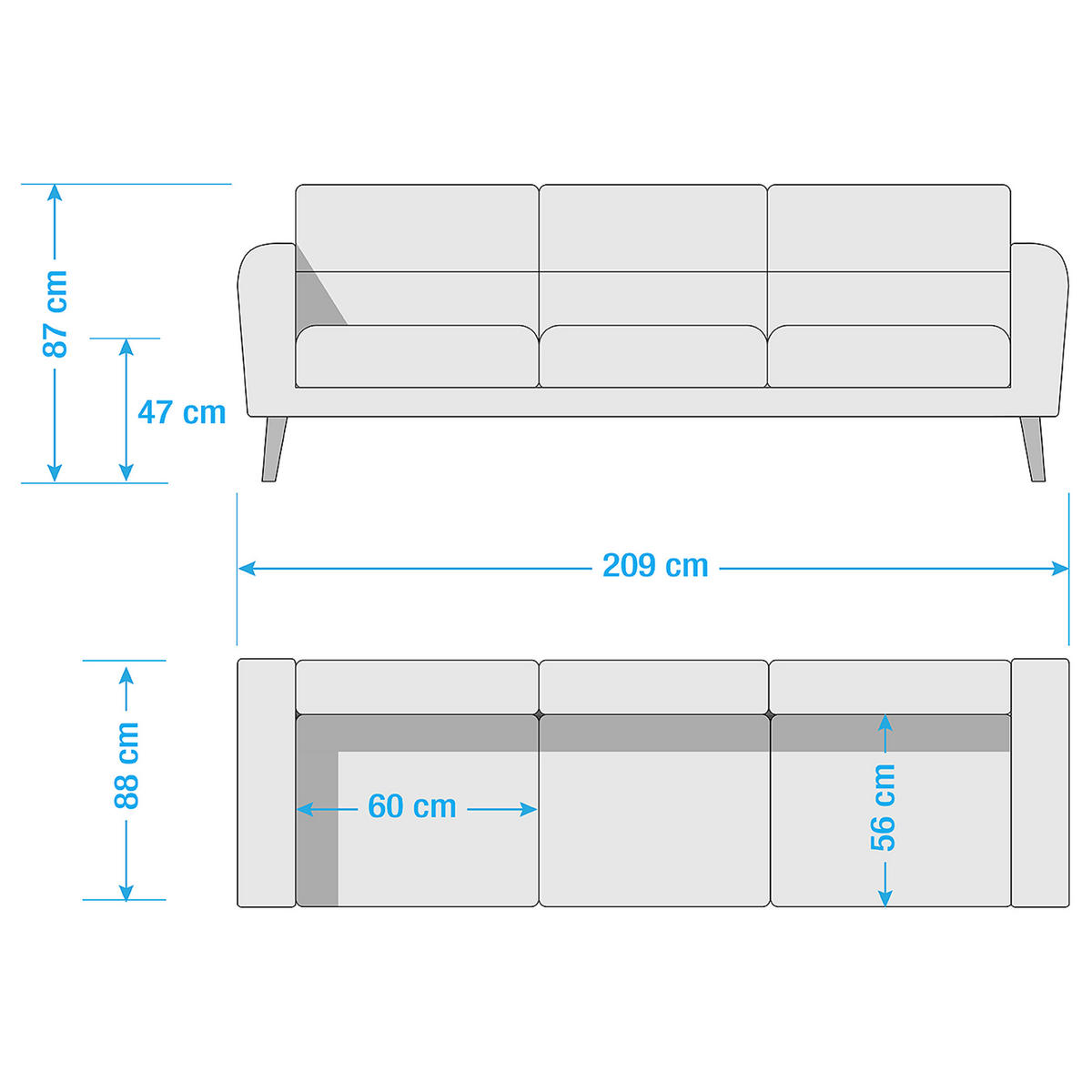 3-SITZER-SOFA Webstoff Braun  - Buchefarben/Braun, Design, Holz/Textil (209/87/88cm) - Livetastic