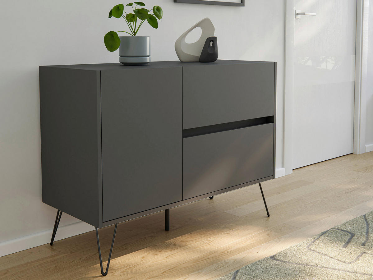 SIDEBOARD Posseik Industrial  in 99/75,8/42 cm  - Graphitfarben/Schwarz, Design, Holzwerkstoff/Metall (99/75,8/42cm) - P & B
