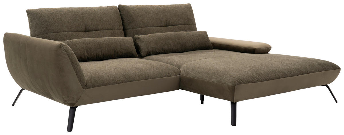 ECKSOFA Olivgrün  - Schwarz/Olivgrün, Trend, Holz/Metall (273/191-207cm) - Livetastic