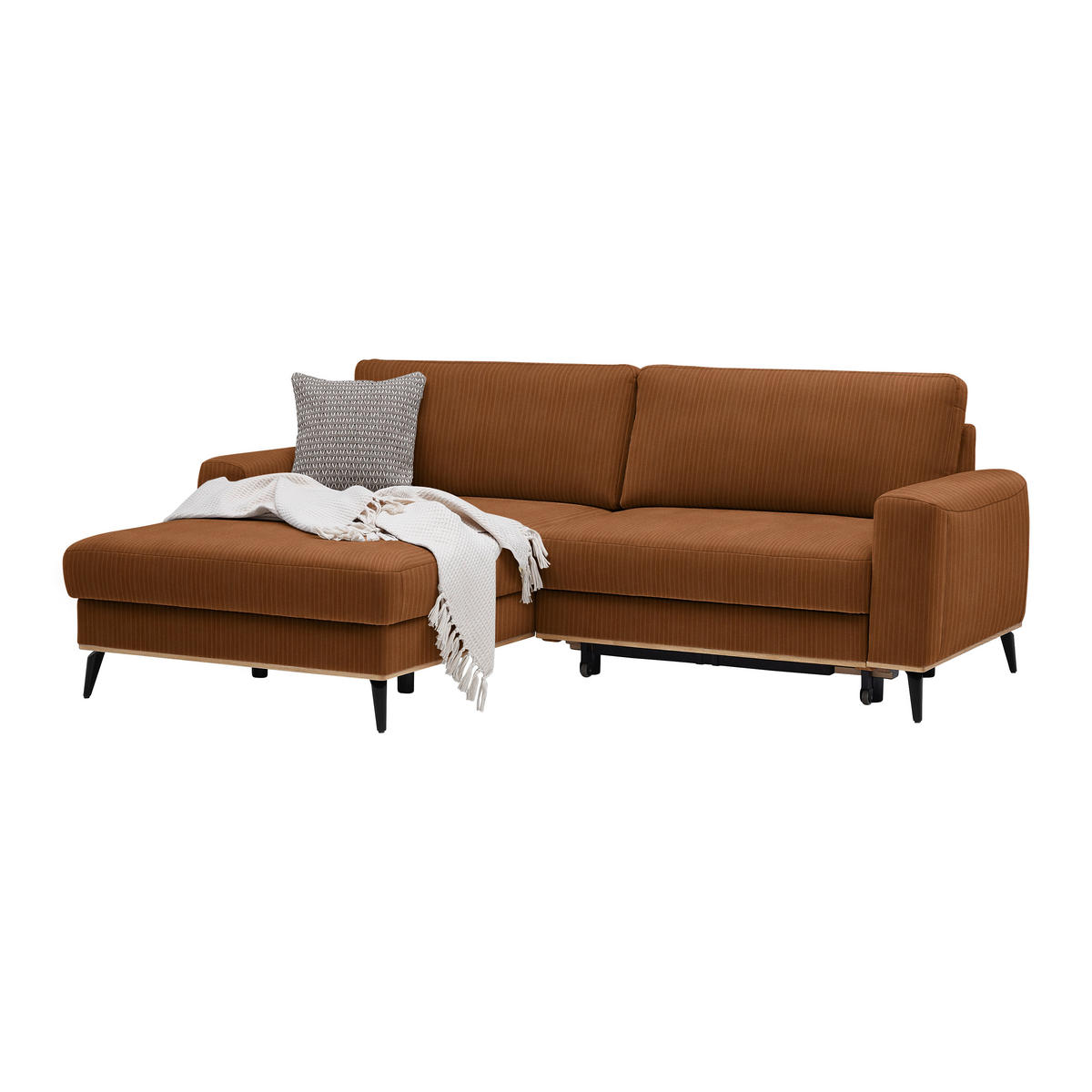 ECKSOFA Chenille, Cord Rostfarben  - Rostfarben/Schwarz, Konventionell, Holz/Textil (167/87/234cm) - MID.YOU