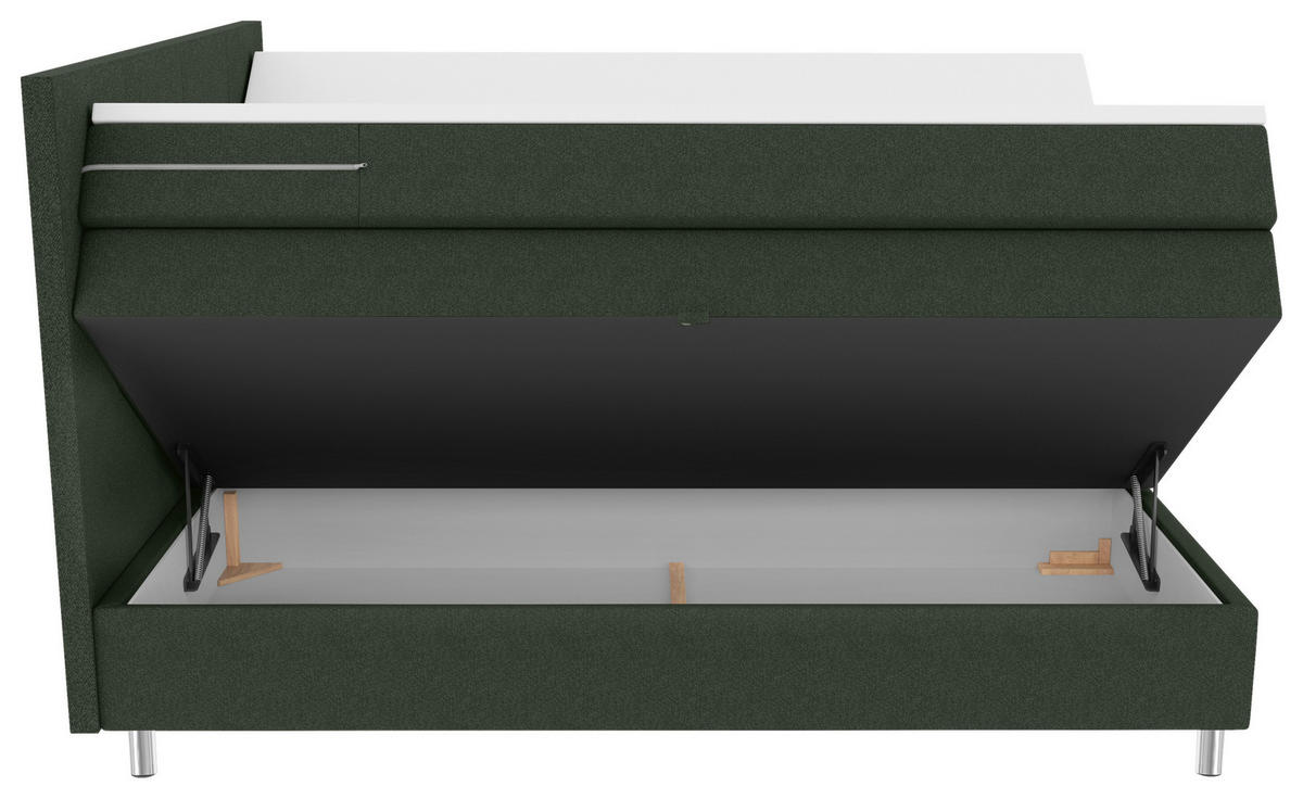 BOXSPRINGBETT 200/200 cm,  in Grün, Bettkasten, Topper, Matratzen, H3 = fest  - Chromfarben/Grün, KONVENTIONELL, Kunststoff/Textil (200/200cm) - Boxxx