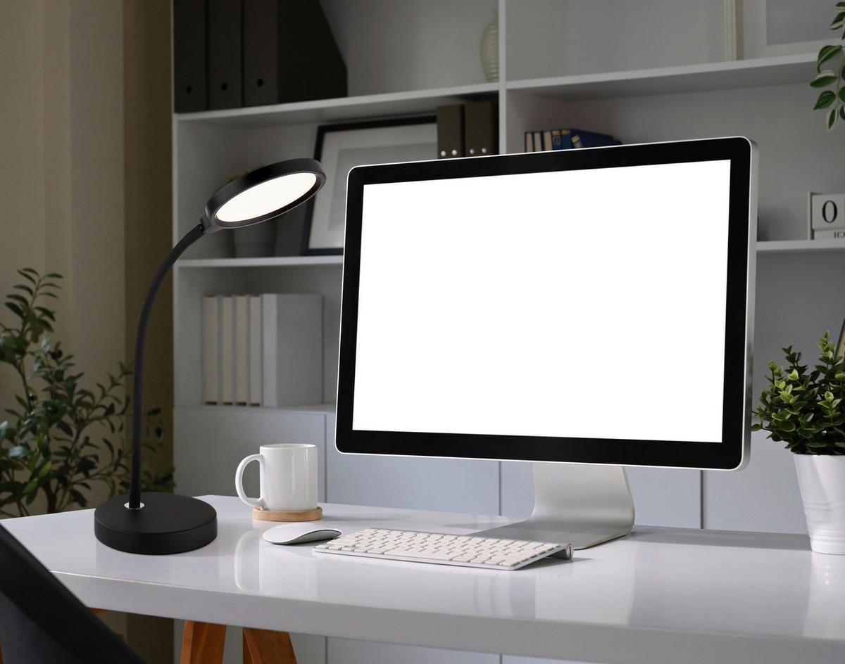 LED-TISCHLEUCHTE Kalderon 43/15/28 cm  - Opal/Schwarz, Design, Kunststoff/Metall (43/15/28cm) - Globo