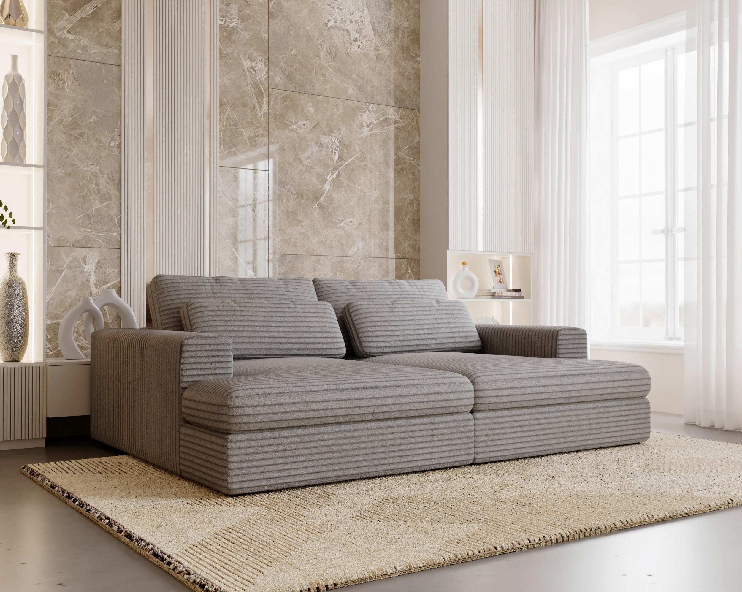 BIGSOFA Cord Grau  - Schwarz/Grau, Design, Textil (223/80/158cm) - home24