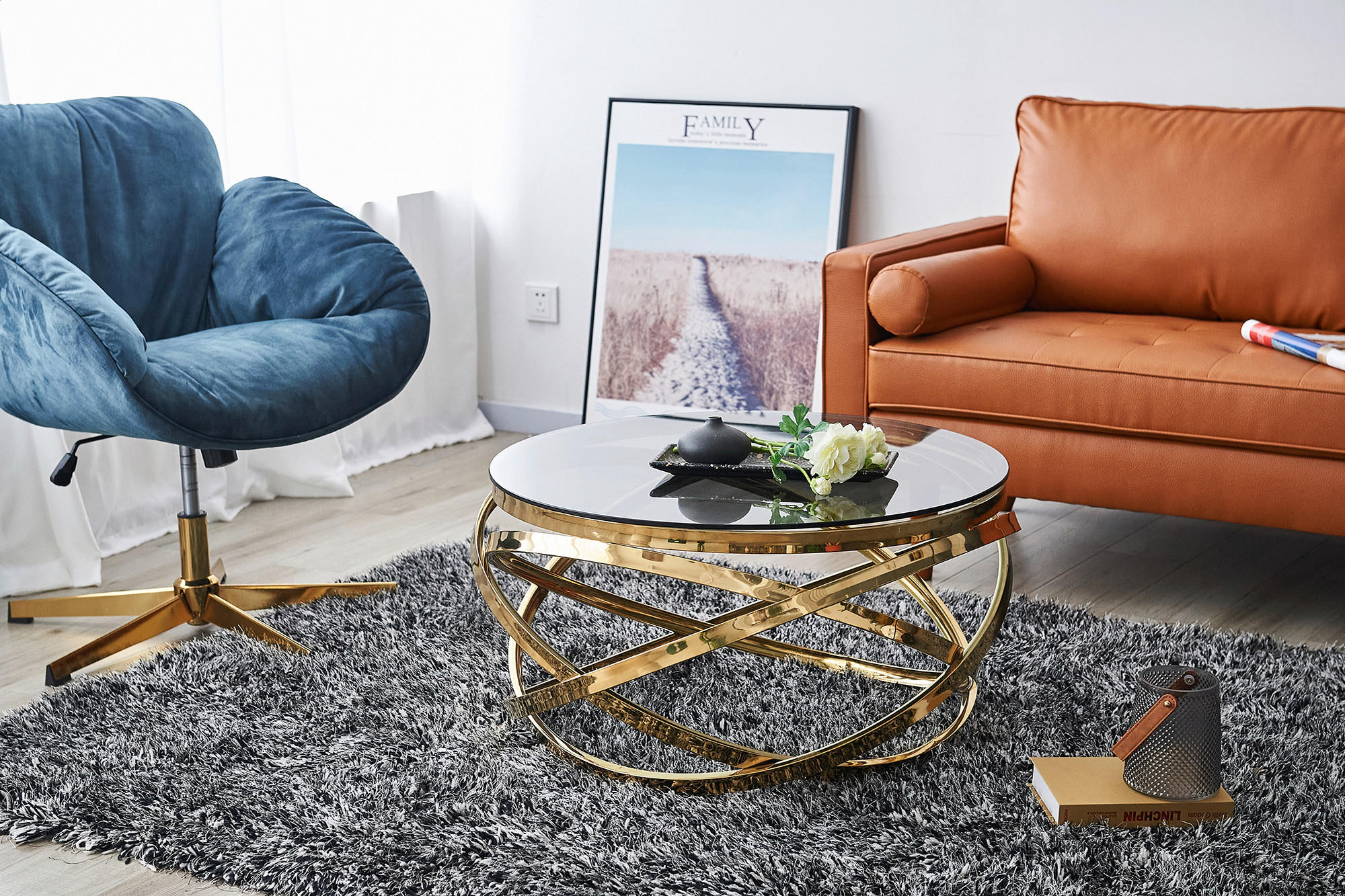 COUCHTISCH Sicherheitsglas 80/80/42 cm rund Grau, Goldfarben  - Goldfarben/Grau, Design, Glas/Metall (80/80/42cm) - Livetastic