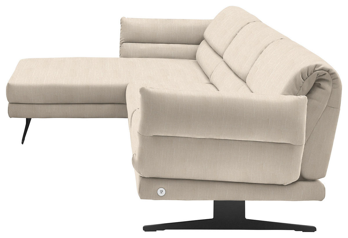 ECKSOFA in Flachgewebe Magnolie  - Magnolie/Schwarz, Design, Textil/Metall (176-217/279-327cm) - Dieter Knoll