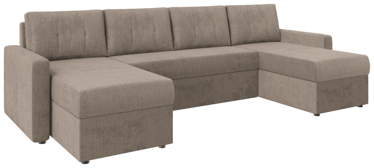 WOHNLANDSCHAFT Taupe Cord  - Taupe/Schwarz, KONVENTIONELL, Kunststoff/Textil (152/290/152cm) - Ti'me