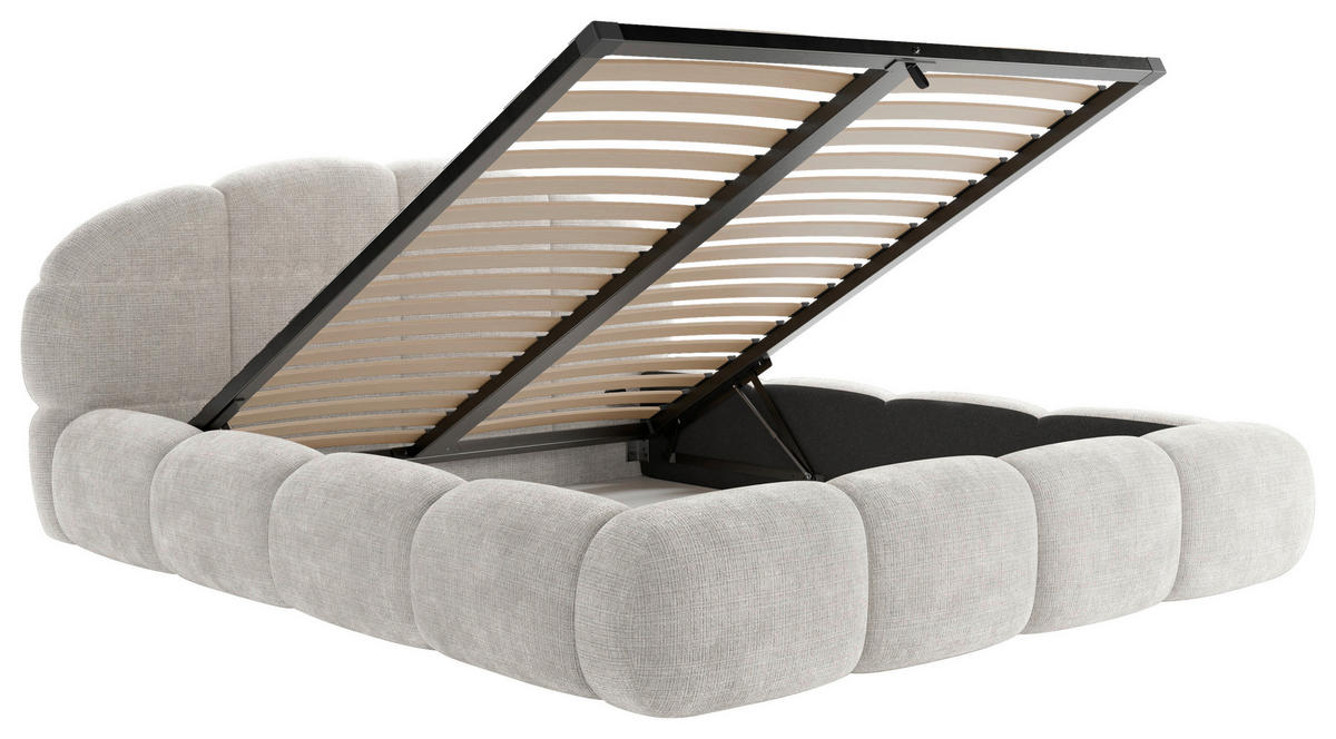 POLSTERBETT 180/200 cm,  in Beige, gepolstertes Kopfteil, Lattenrost, Bettkasten,  - Beige/Schwarz, Design, Holz/Textil (180/200cm) - Chameo