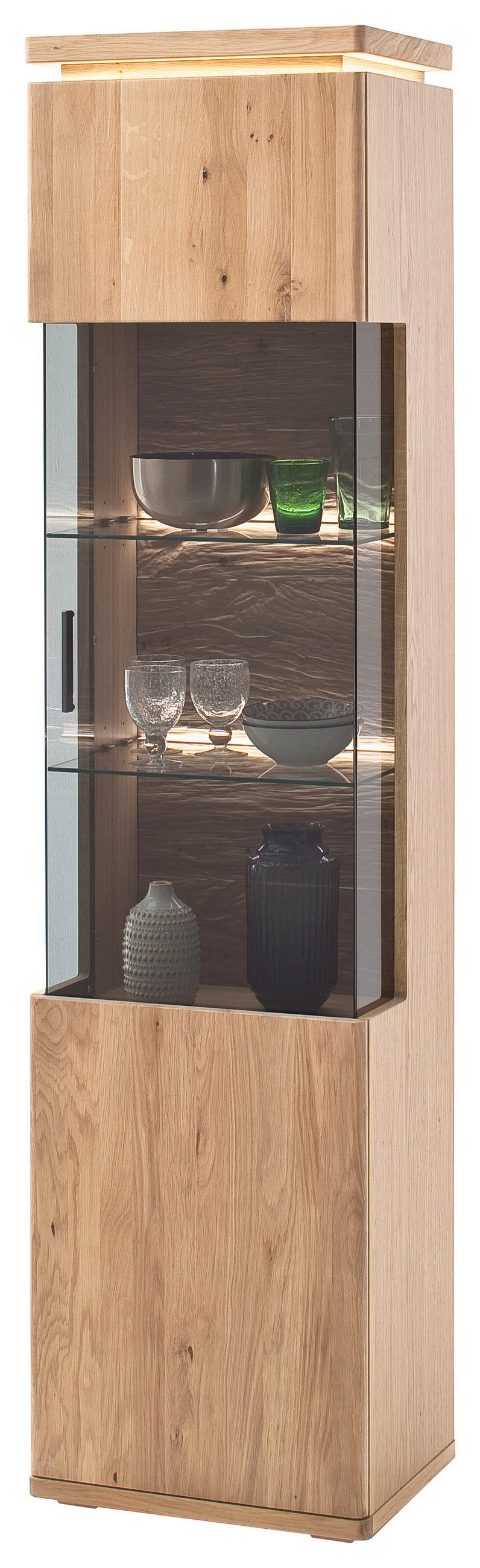 VITRINE ohne Beleuchtung, in furniert, massiv Balkeneiche Eiche Bianco  - Eiche Bianco/Grau, MODERN, Glas/Holz (50/204/37cm) - Livetastic