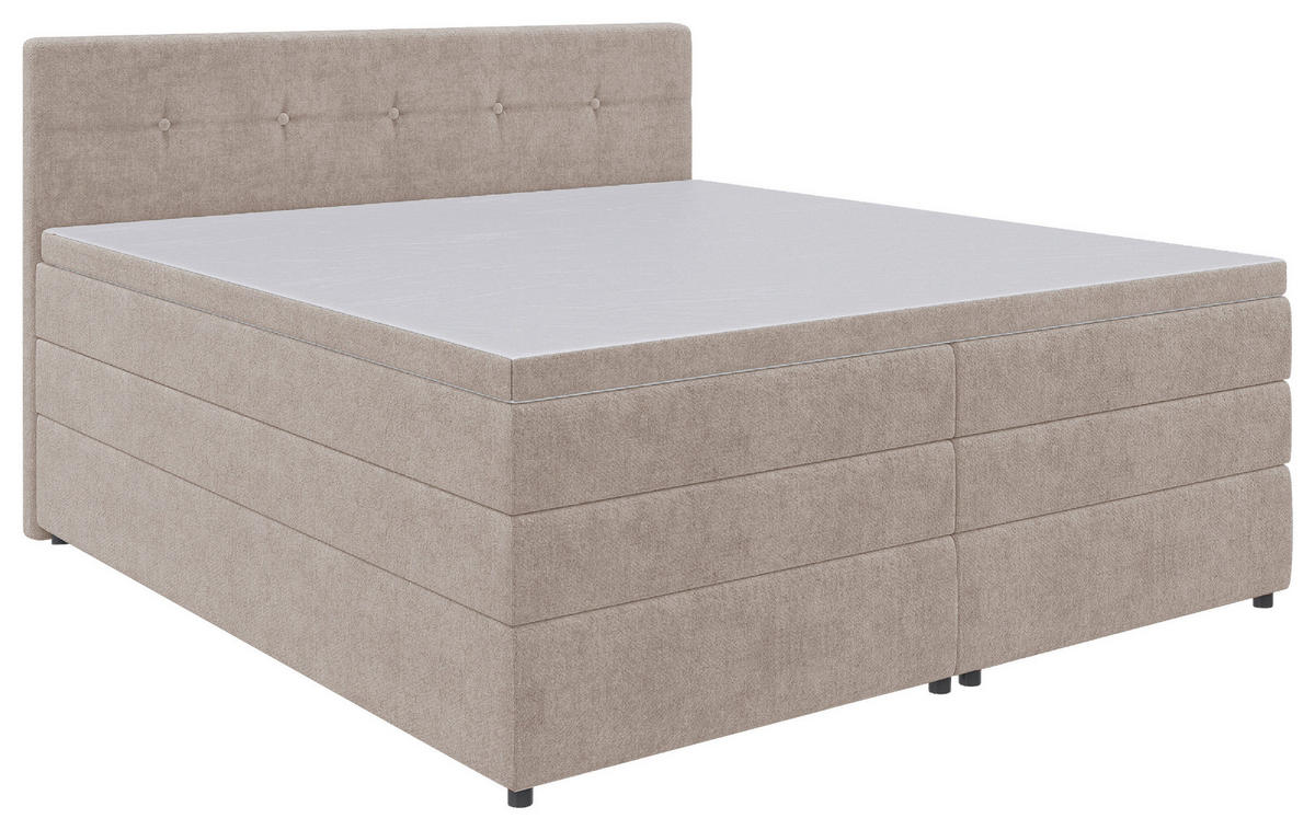 BOXSPRINGBETT 200/200 cm,  in Beige, Bettkasten, Topper, Matratzen, H3 = fest  - Beige/Schwarz, KONVENTIONELL, Kunststoff/Textil (200/200cm) - Boxxx