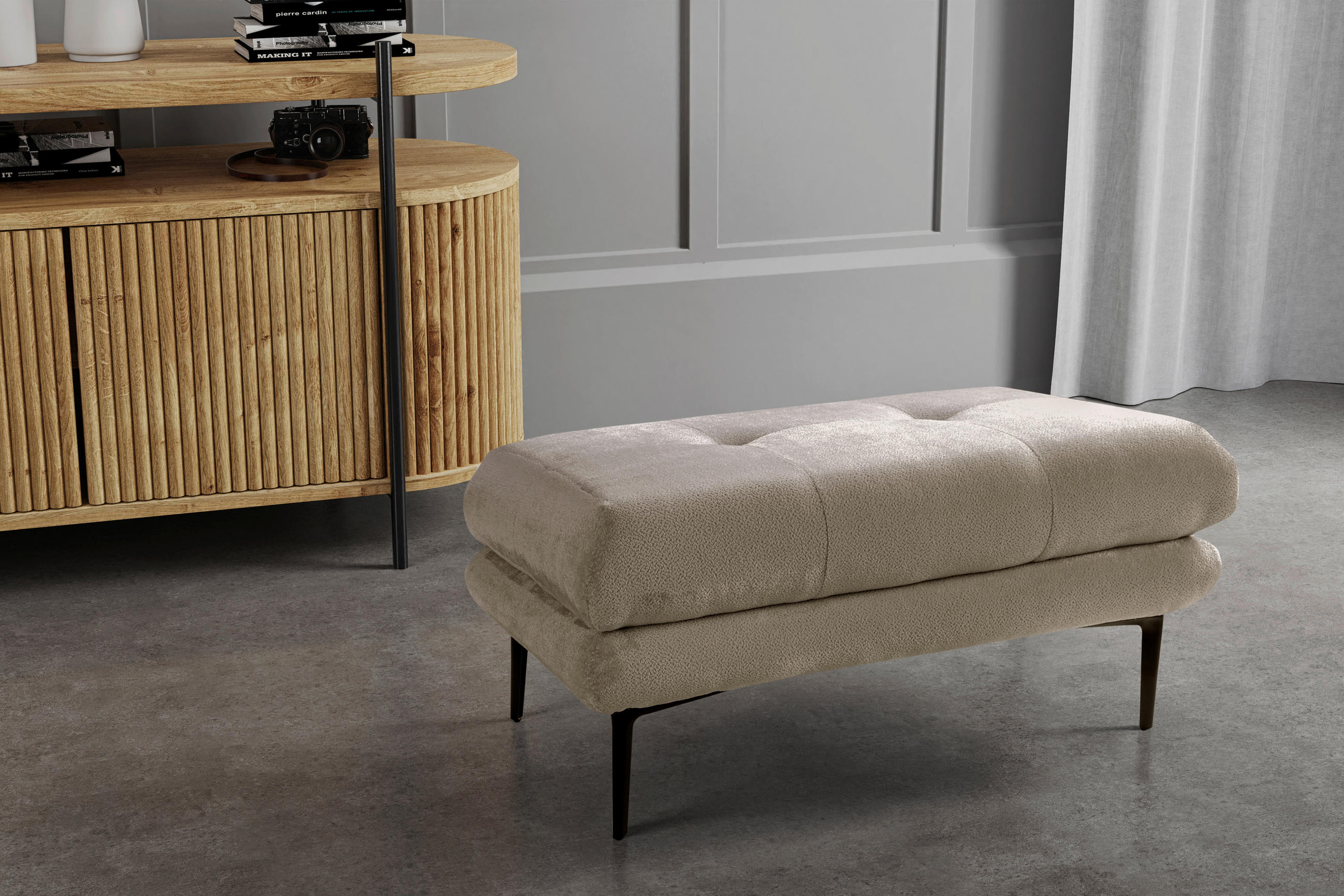 HOCKER in Textil Grau  - Schwarz/Grau, Design, Textil/Metall (80/48/80cm) - MID.YOU