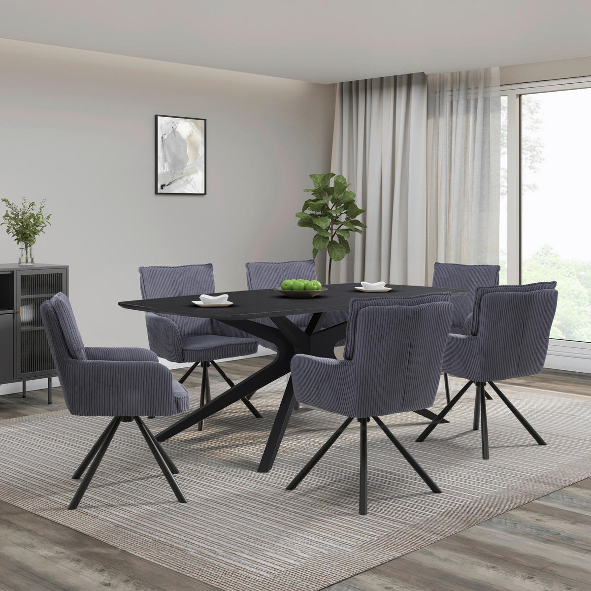 ESSTISCH 200/100/76 cm Nachbildung  Metall, Holzwerkstoff gastro- und objekttauglich rechteckig Schwarz  - Schwarz, MODERN, Holzwerkstoff/Metall (200/100/76cm) - MID.YOU
