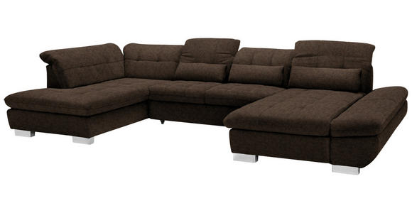 WOHNLANDSCHAFT  in Mikrofaser Braun  - Chromfarben/Braun, Design, Kunststoff/Textil (211/350/204cm) - Xora