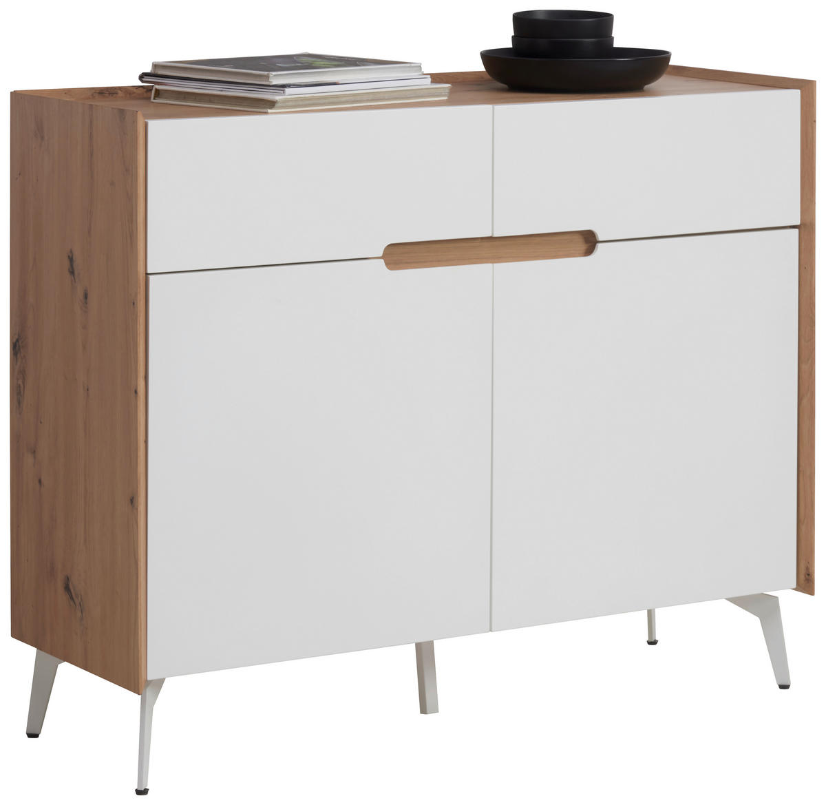 KOMMODE , 110/91/40 cm, 2 Schublade(n)  - Eiche Artisan/Weiß, Design, Holzwerkstoff/Metall (110/91/40cm) - Carryhome