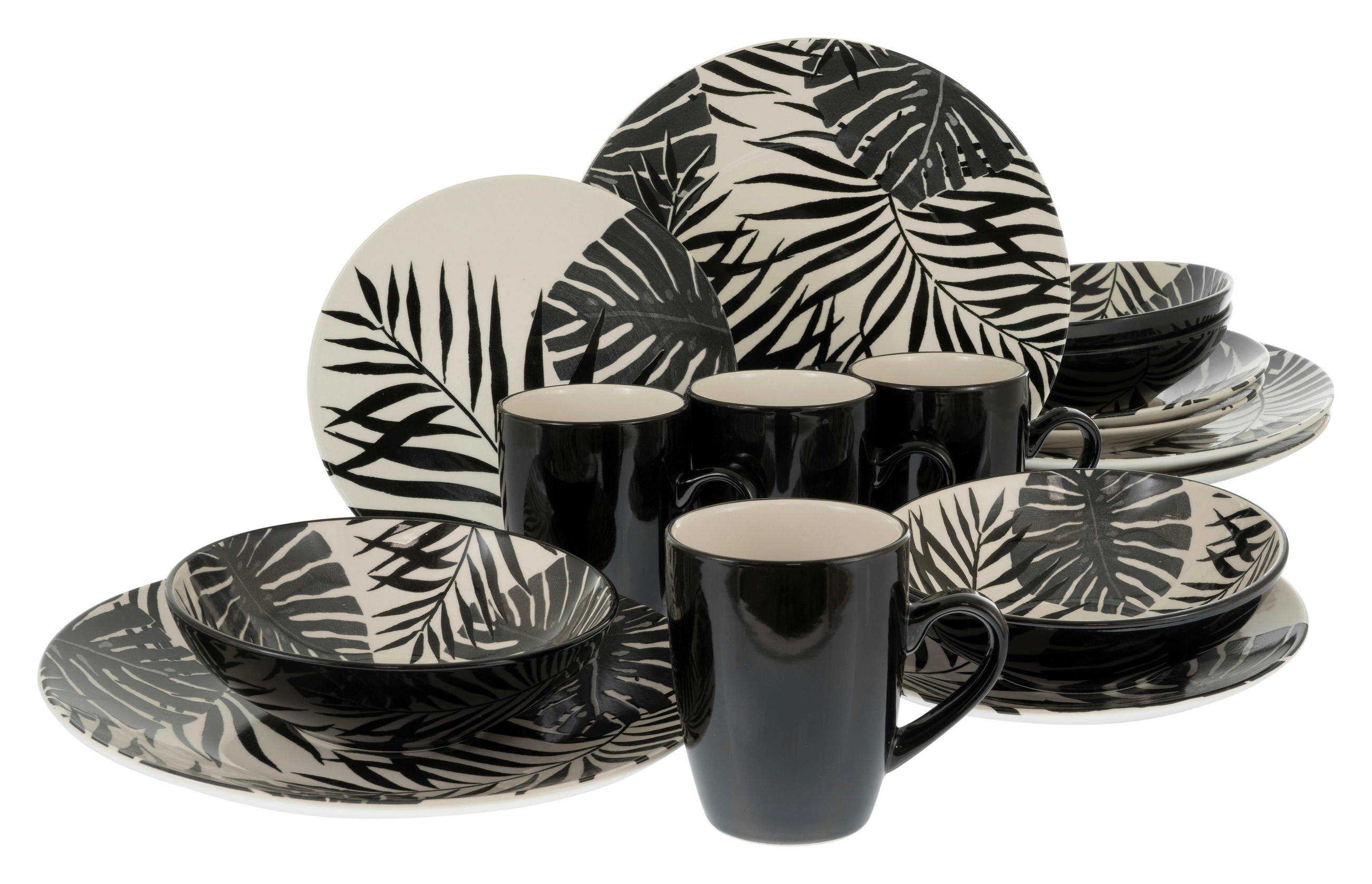 KOMBISERVICE Schwarz, Weiß TROPICANA BLACK 16-teilig 4 Personen  - Schwarz/Weiß, Basics, Keramik - Creatable