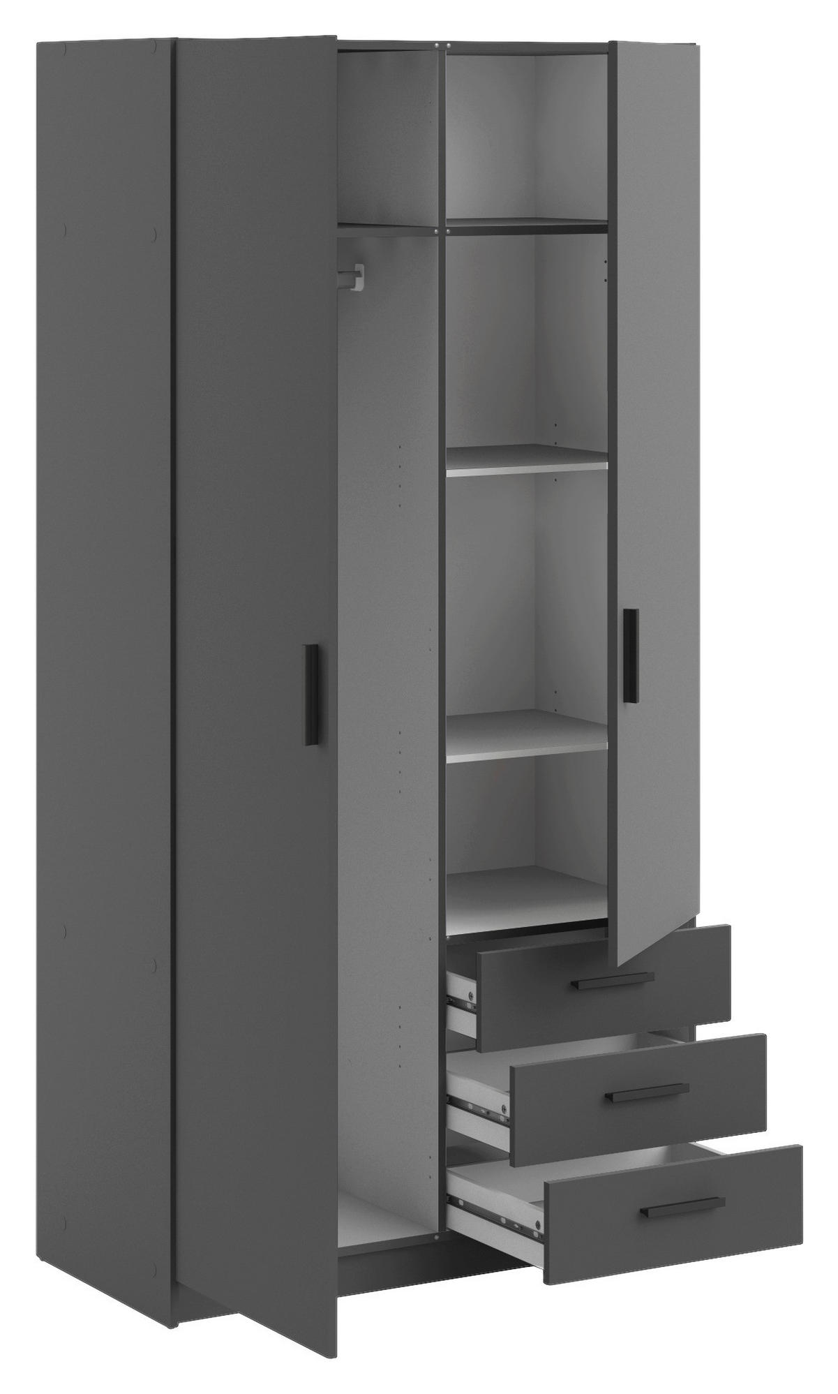 KLEIDERSCHRANK 98,5/200,4/49,8 cm 2-türig Grau  - Schwarz/Grau, Basics, Holzwerkstoff/Metall (98,5/200,4/49,8cm) - MID.YOU