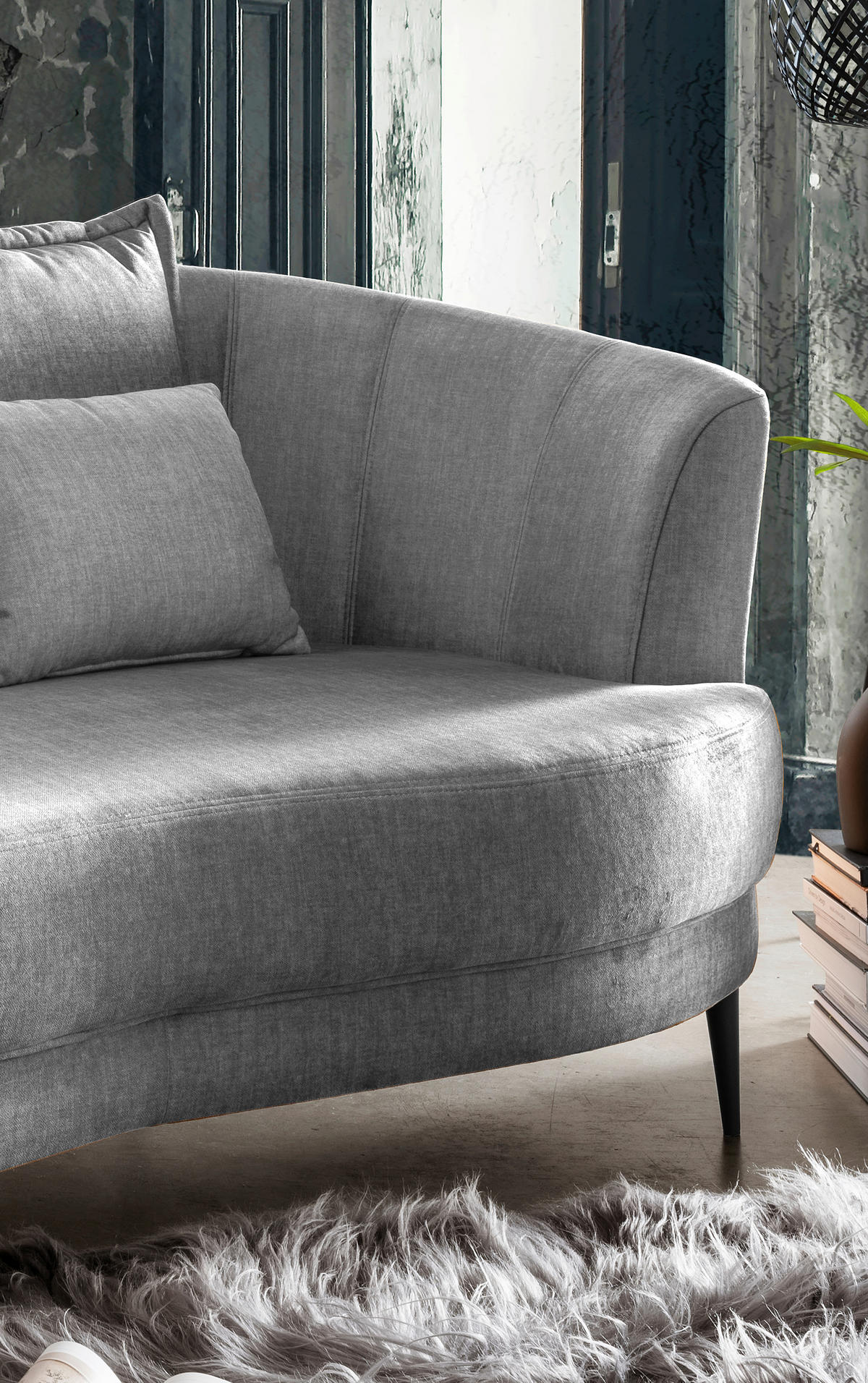 OTTOMANE in Velours Silberfarben  - Silberfarben/Schwarz, Modern, Textil/Metall (211/85/102cm) - Livetastic
