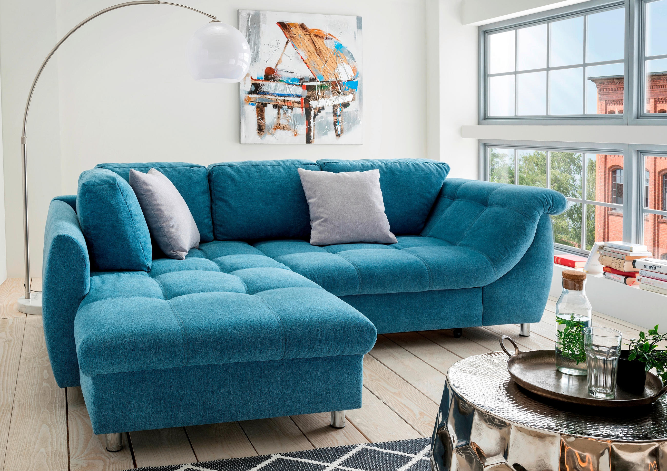 ECKSOFA Blau, Silberfarben Mikrofaser - Chromfarben/Blau, Design, Kunststoff/Textil (190/250cm) - Livetastic