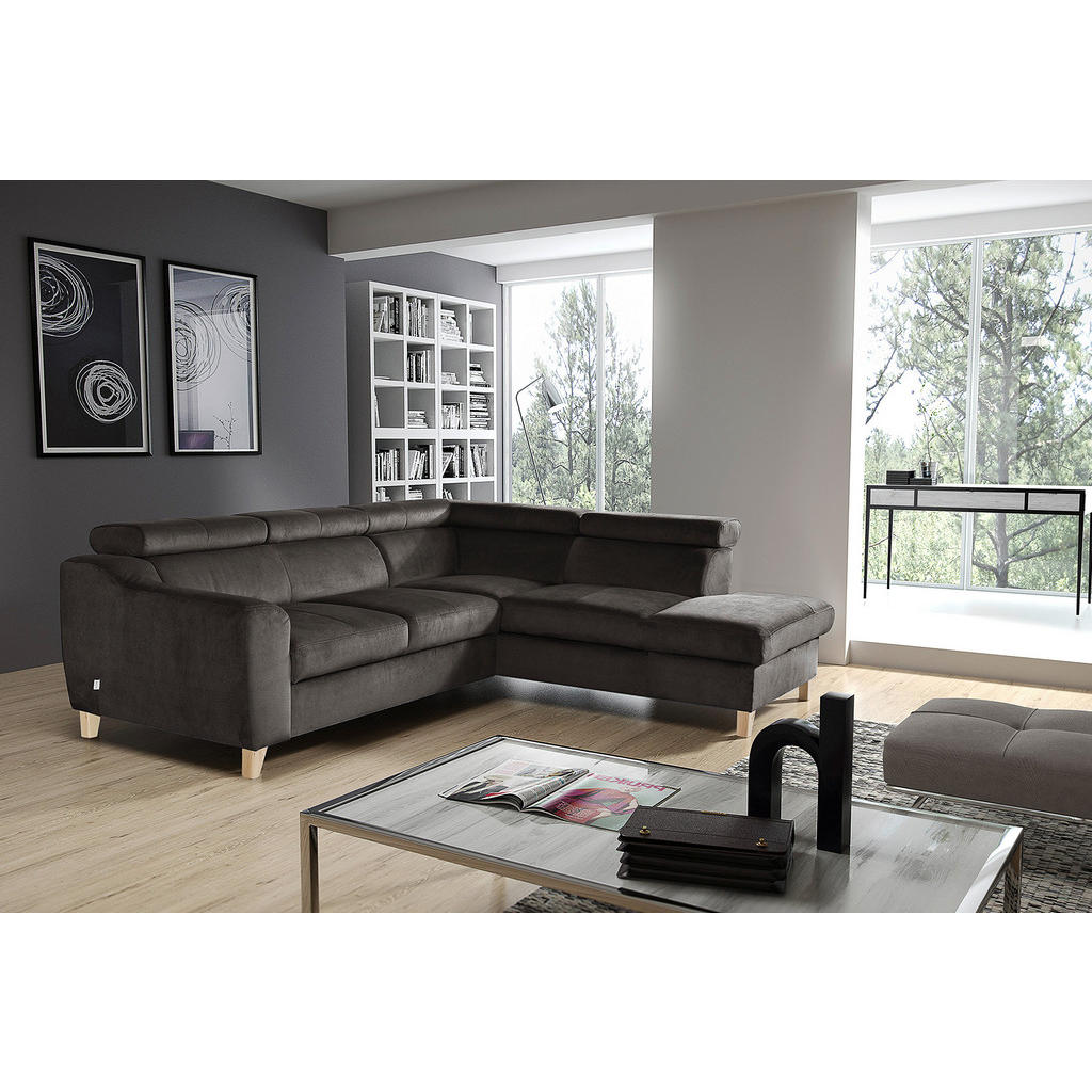Thumbnail - Livetastic Ecksofa, Dunkelgrau, Textil, Buche, 5-Sitzer, Ottomane rechts, L-Form, 245x208 cm, Made in EU, Bettkasten erh...