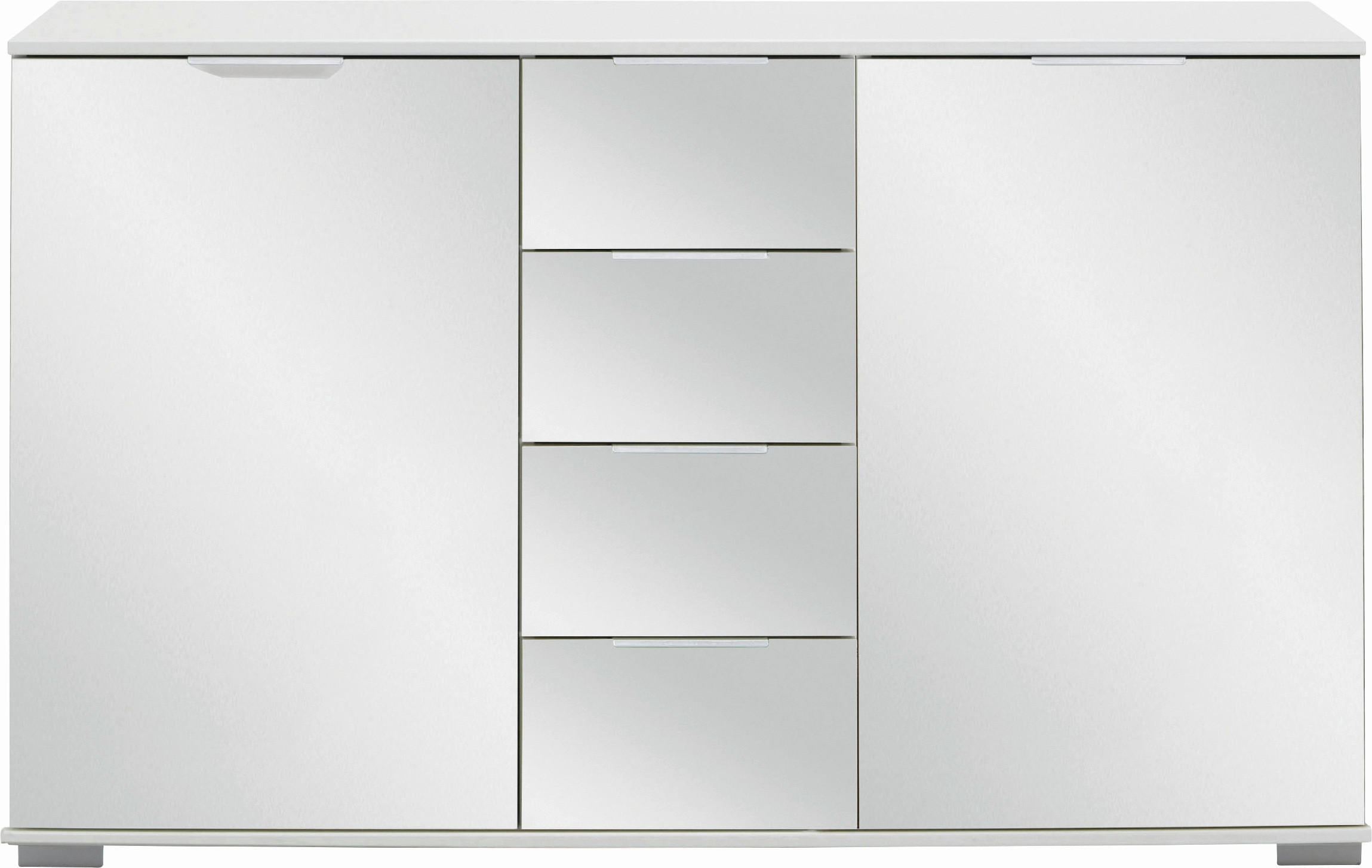 KOMMODE , 130/83/41 cm, 4 Schublade(n)  - Alufarben/Weiß, Design, Glas/Holzwerkstoff (130/83/41cm) - Livetastic