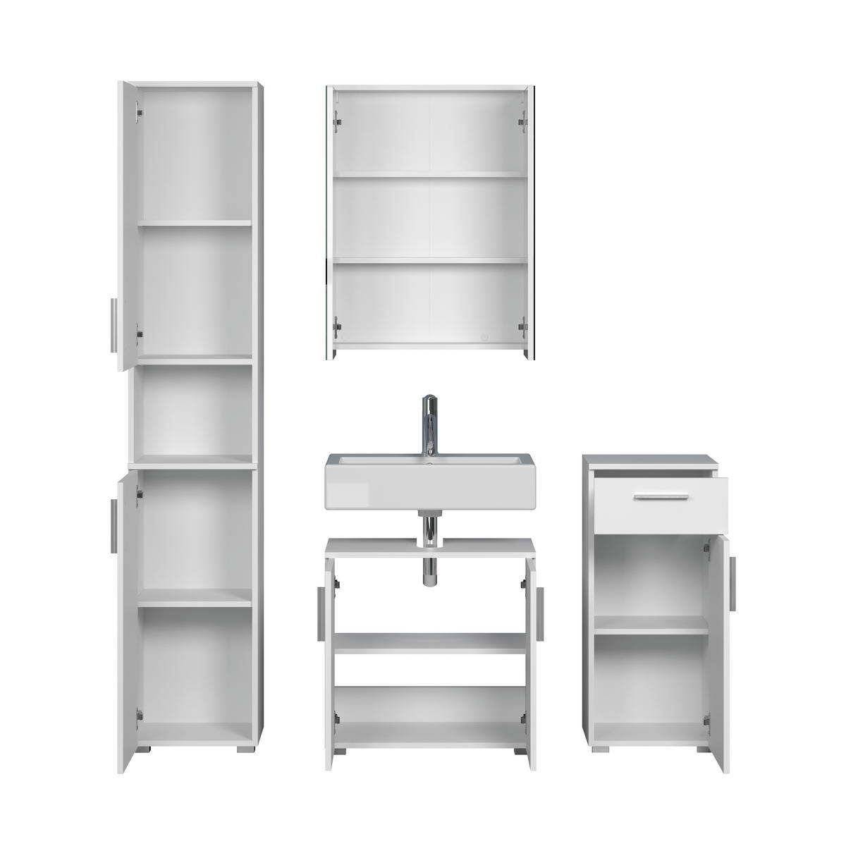 BADEZIMMER 4-teilig  in 164 cm  - Weiß Hochglanz/Silberfarben, Trend, Glas/Holzwerkstoff (164cm) - MID.YOU