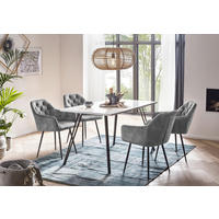 TISCHGRUPPE Samt Grau, Weiß Hochglanz  - Weiß Hochglanz/Schwarz, MODERN, Textil/Metall (140/76/80cm) - MID.YOU