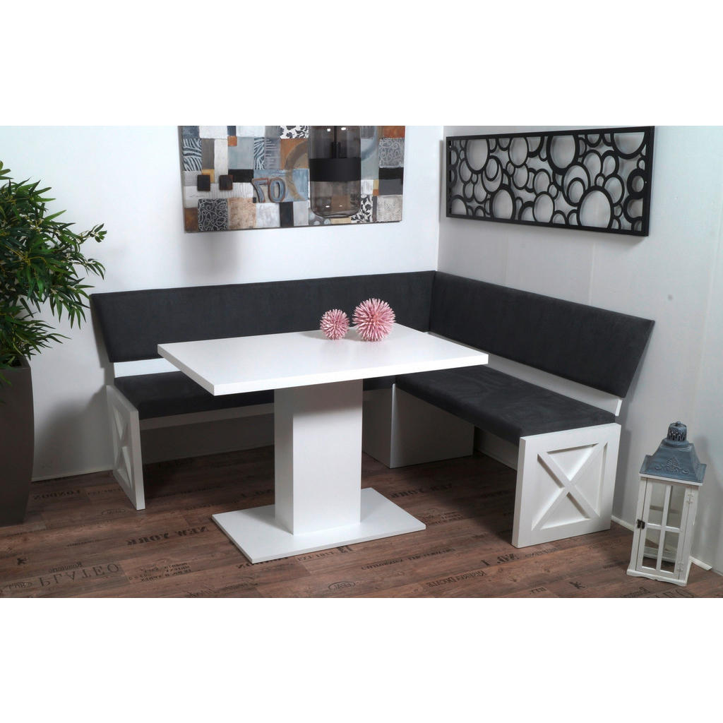 Thumbnail - Mid.you Eckbank Madrano, Grau, Weiß, Textil, Uni, 3-Sitzer, seitenverkehrt montierbar, 185x150 cm, Esszimmer, Bänke, Eck...