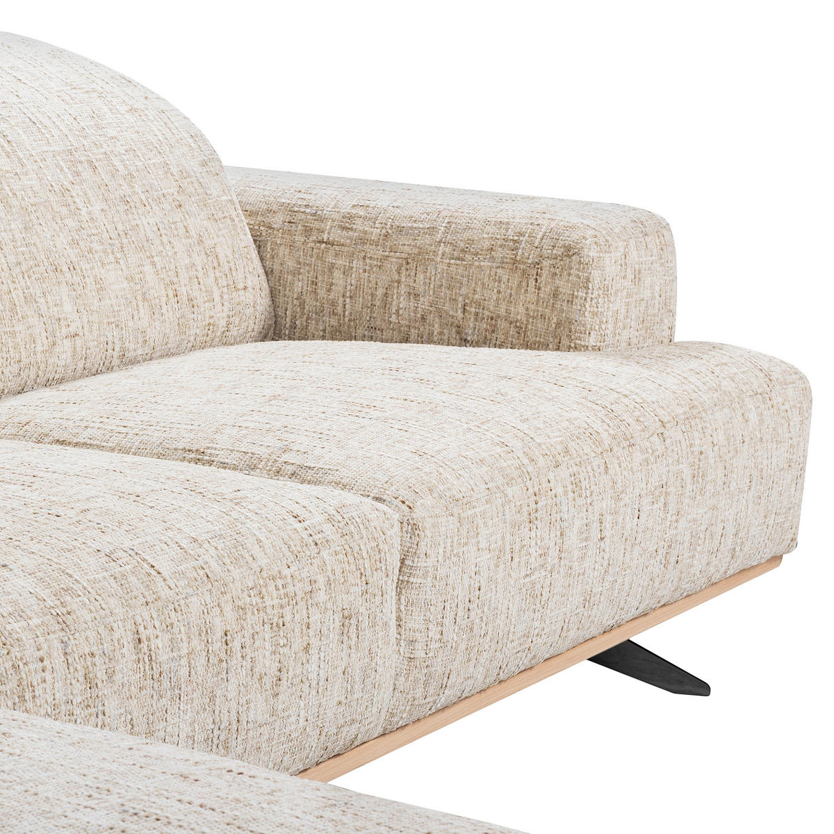 ECKSOFA PORTLAND in Struktur Beige Kopfteilverstellung  187/295 cm  - Beige/Schwarz, Design, Holz/Textil (187/295cm) - Livetastic