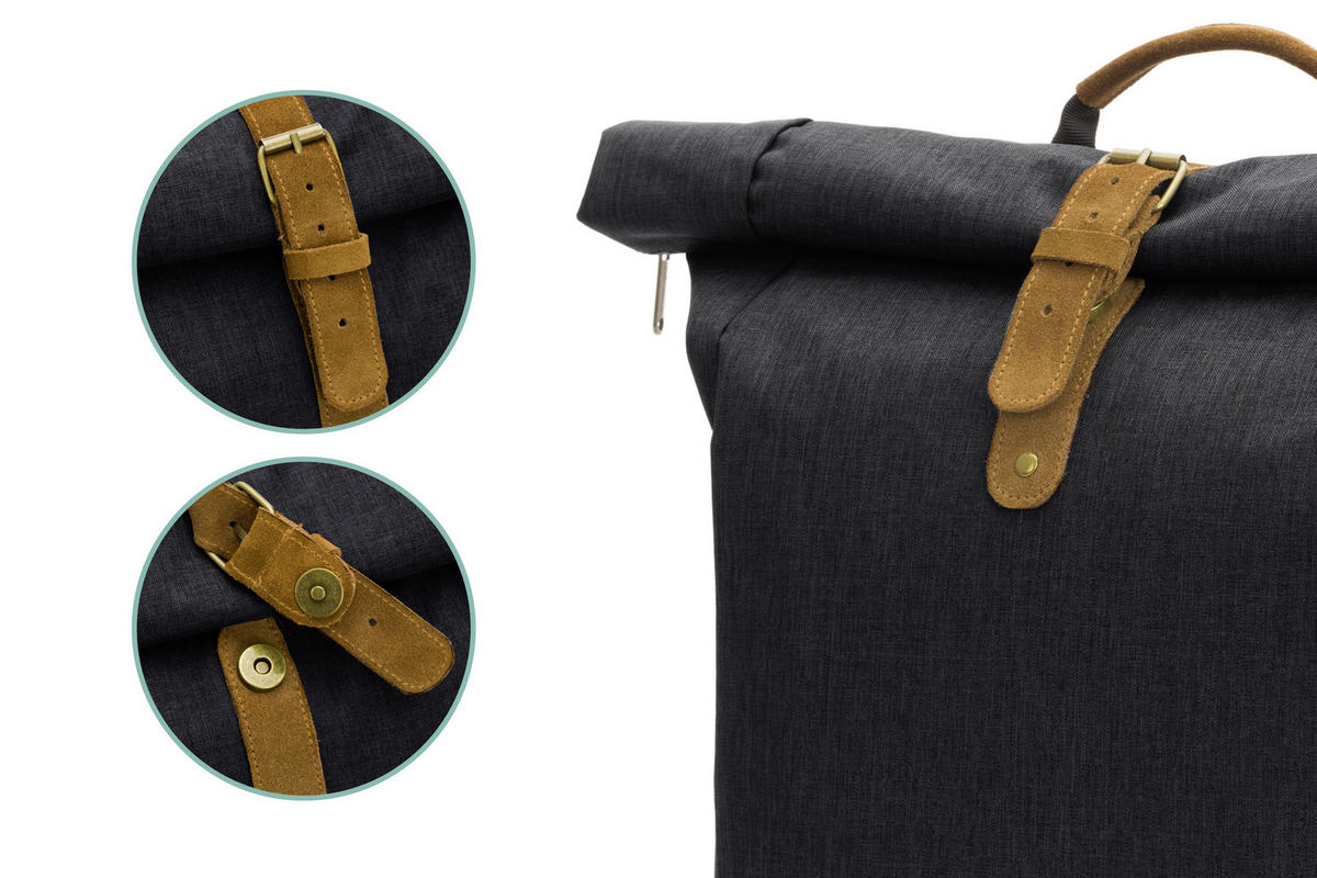 WICKELRUCKSACK Berlin  - Schwarz/Braun, Basics, Leder/Textil (28/16/55cm) - Fillikid