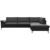 ECKSOFA Schwarz Echtleder  - Schwarz/Alufarben, Design, Leder/Metall (279/225cm) - Livetastic