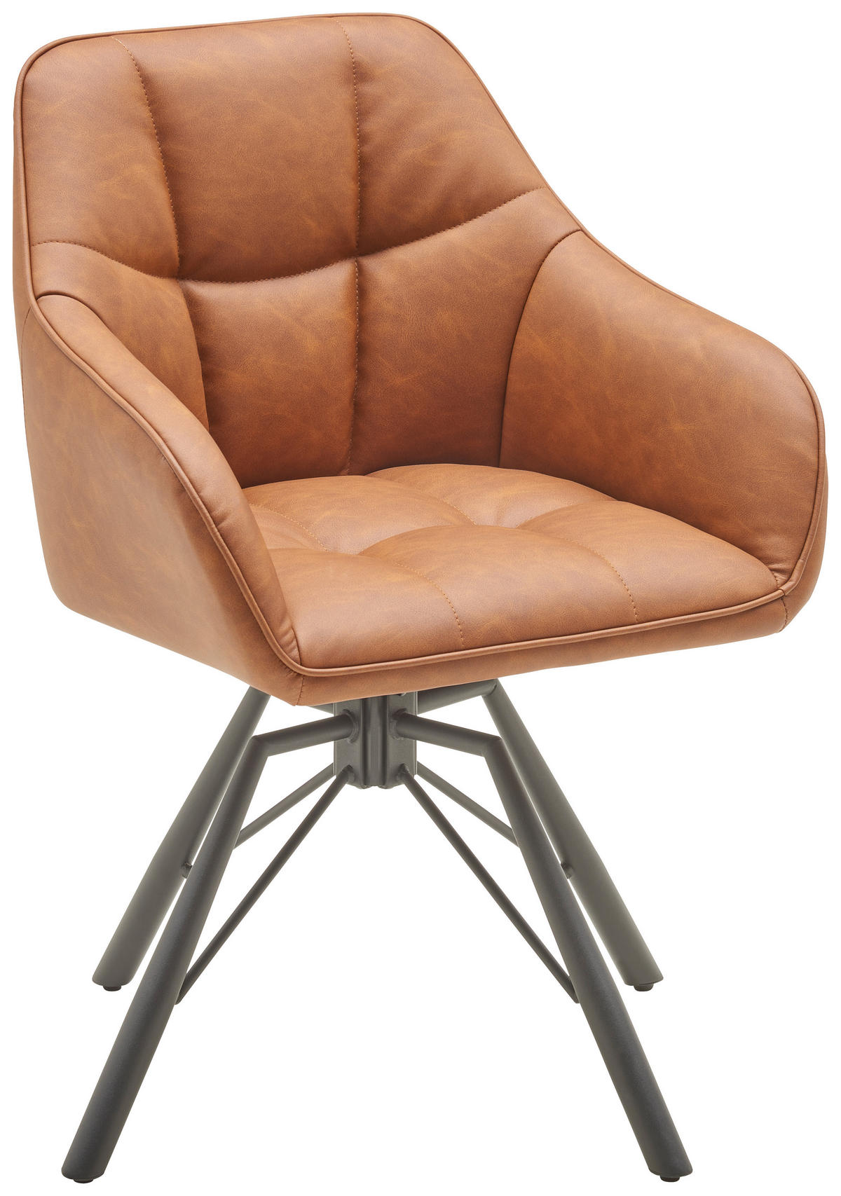 ARMLEHNSTUHL  in Eisen Lederlook  - Schwarz/Braun, Lifestyle, Textil/Metall (58.5/82.5/54.5cm) - MID.YOU