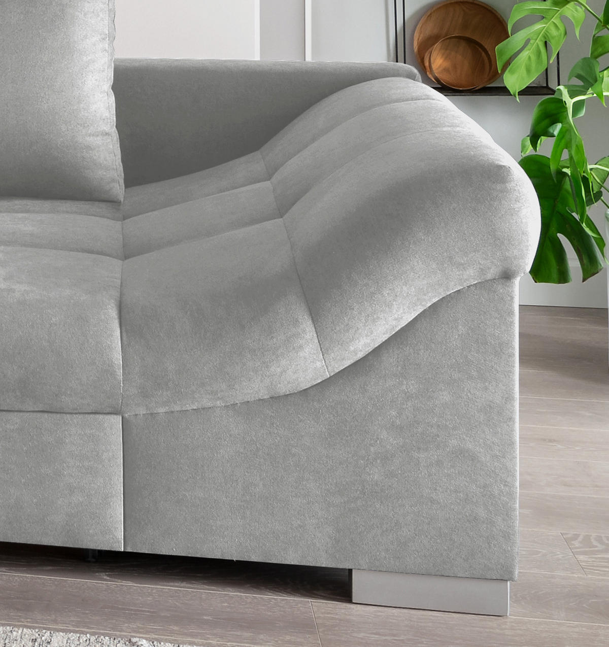 ECKSCHLAFSOFA Hellgrau Mikrofaser  - Silberfarben/Hellgrau, Design, Holz/Textil (202/298cm) - MID.YOU