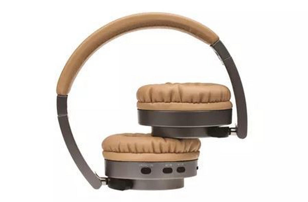 BLUETOOTH-KOPFHÖRER MIT MIKRO - Chromfarben/Beige, Design, Leder/Kunststoff (17/19,5cm)