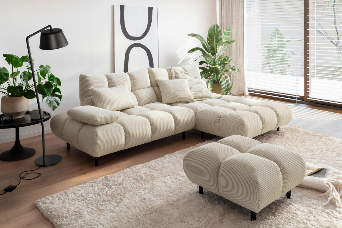 ECKSOFA Naturfarben Cord  - Schwarz/Naturfarben, Design, Holz/Textil (178/255cm) - Pure Home Lifestyle