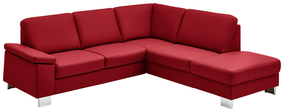 ECKSOFA  in Echtleder Rot  248/235 cm  - Rot/Alufarben, Design, Leder/Metall (248/235cm) - Beldomo Premium