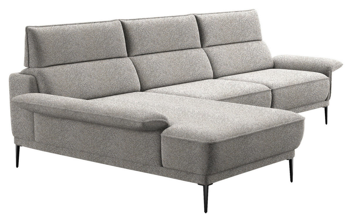 ECKSOFA in Bouclé Hellgrau  - Hellgrau/Schwarz, Modern, Textil/Metall (186/330cm) - Johann Jakob