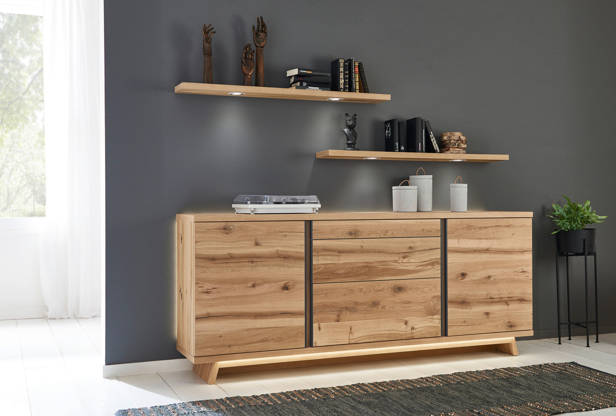 SIDEBOARD  in 206/77/43 cm  - Eichefarben/Schwarz, Design, Holz (206/77/43cm) - Venjakob