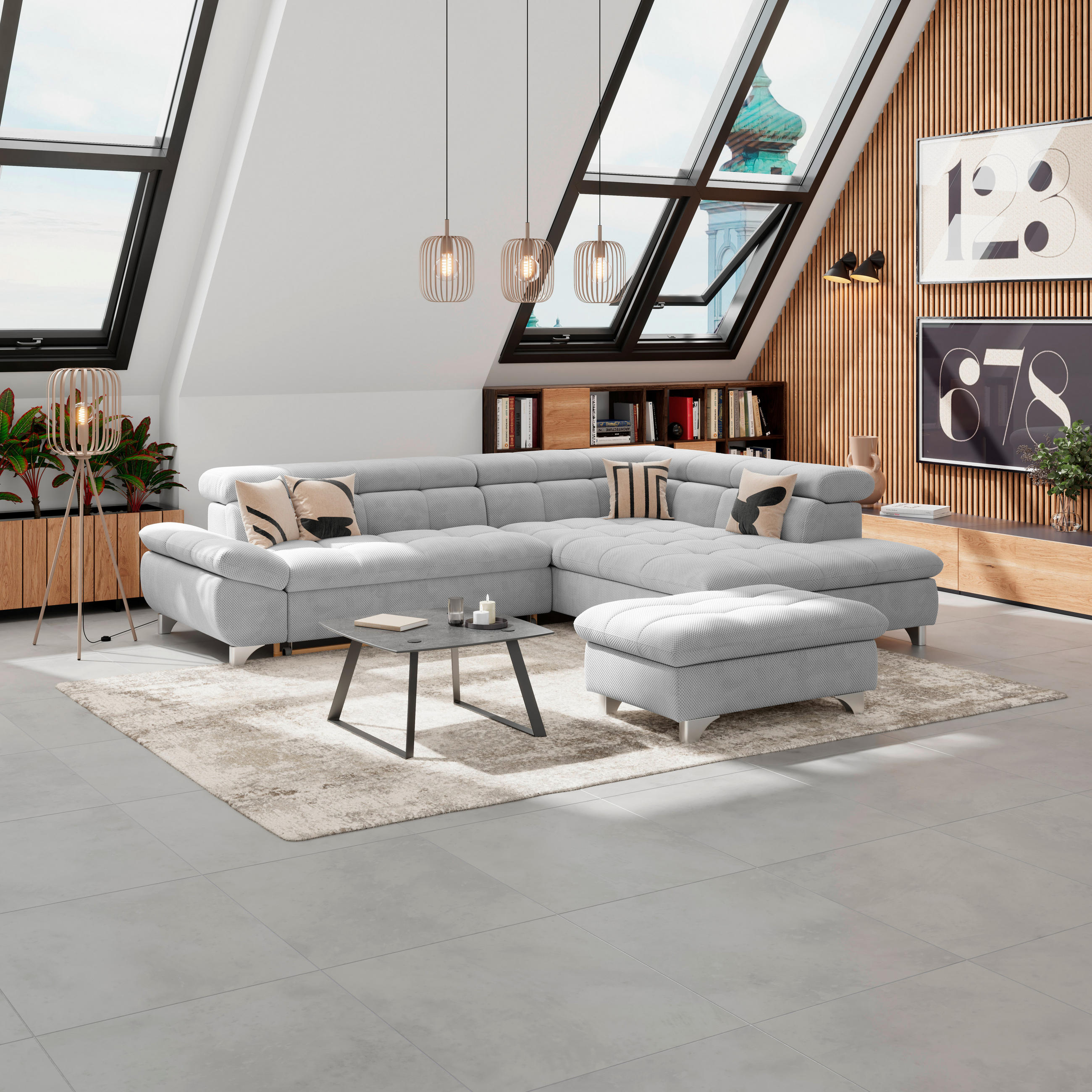 HOCKER Chenille Hellgrau  - Chromfarben/Hellgrau, KONVENTIONELL, Textil/Metall (108/46/108cm) - Livetastic