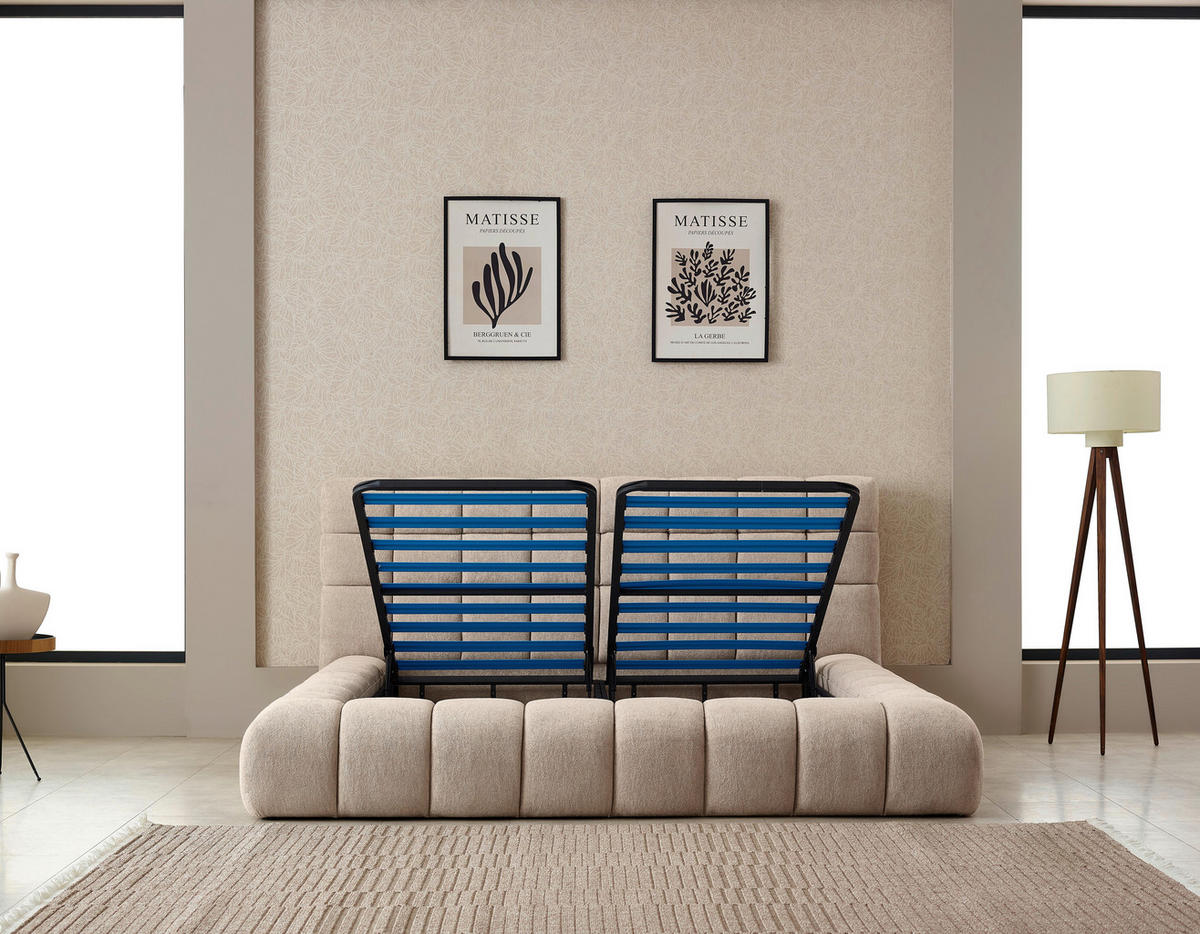 POLSTERBETT Lattenrost, Bettkasten, gepolstertes Kopfteil Naturfarben  - Blau/Schwarz, MODERN, Kunststoff/Textil (240/111/249cm) - Livetastic