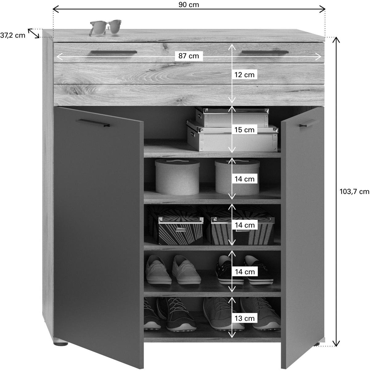 BOTNÍK, šedá, barvy dubu, 90/104/37 cm - šedá/černá, Moderní, kompozitní dřevo/plast (90/104/37cm) - MID.YOU