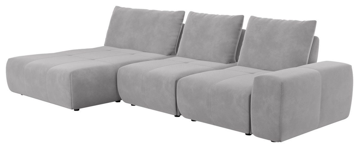 ECKSOFA in Velours Silberfarben  - Silberfarben/Schwarz, Design, Kunststoff/Textil (174/347cm) - Xora