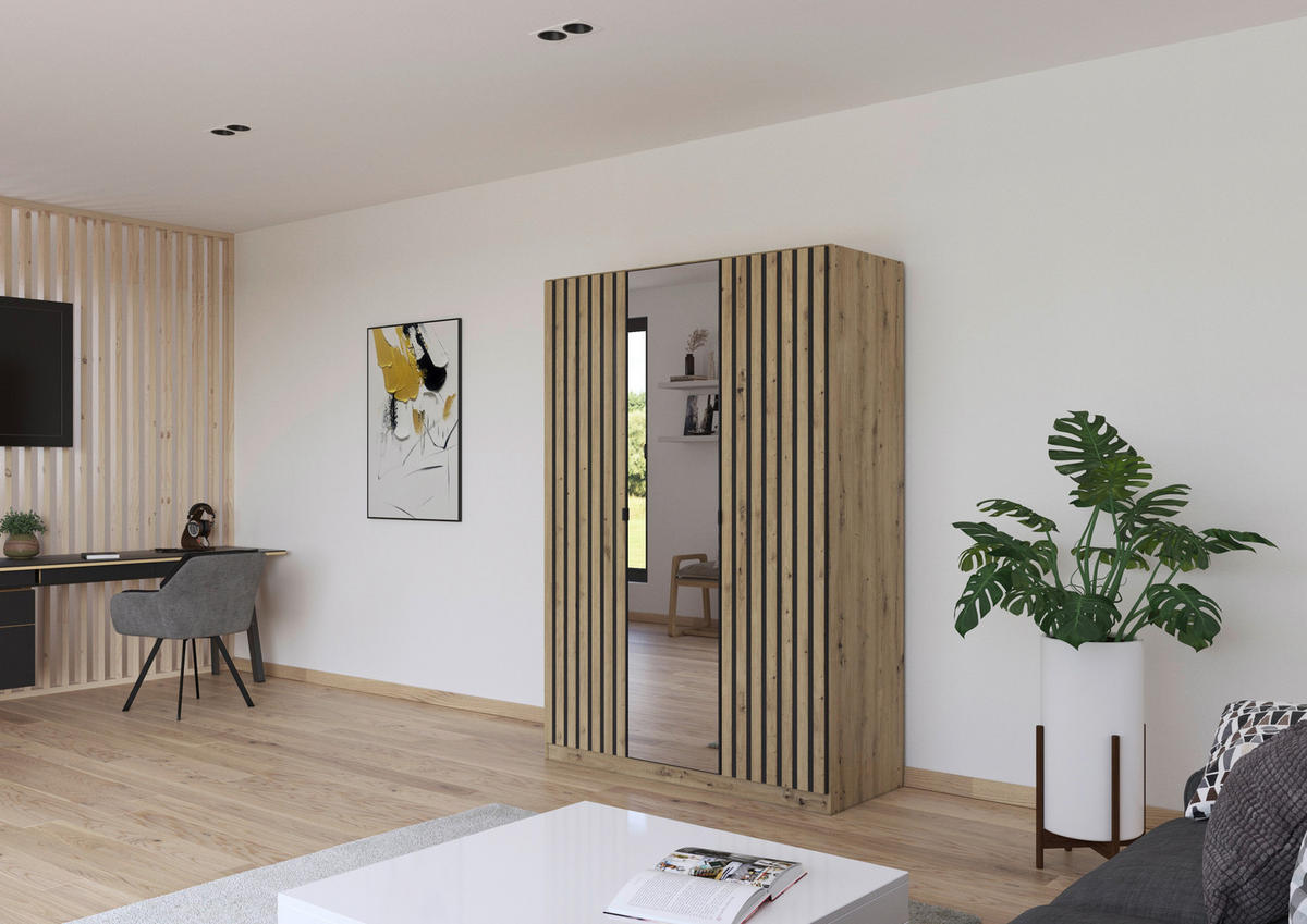 DREHTÜRENSCHRANK  in Grau, Eiche Artisan  - Eiche Artisan/Grau, MODERN, Holzwerkstoff/Metall (136/197/54cm) - Rauch Möbel